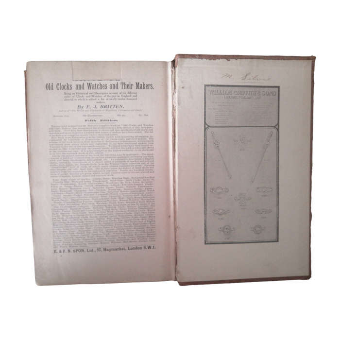 1922 Watch And Clockmakers` Handbook by F. J. Britten Hardcover w/o Dustjacket