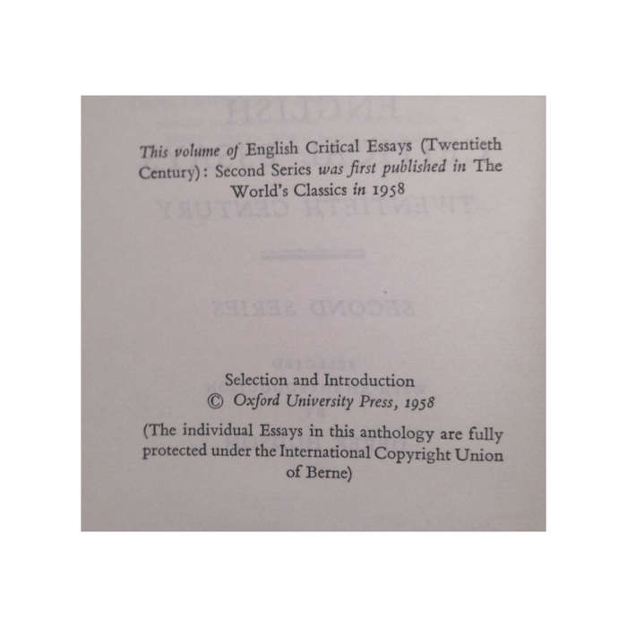 1958 English Critical Essays by Derek Hudson Hardcover w/ Dustjacket