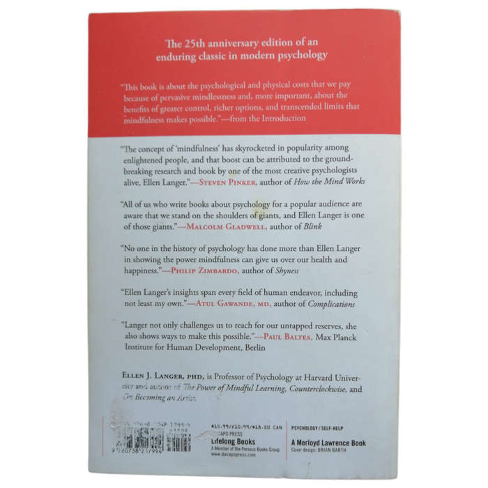 Mindfulness- 25th Anniversary Edition by Ellen J. Langer 2014 Softcover