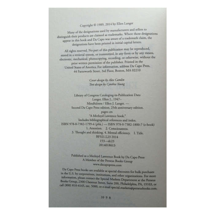 Mindfulness- 25th Anniversary Edition by Ellen J. Langer 2014 Softcover