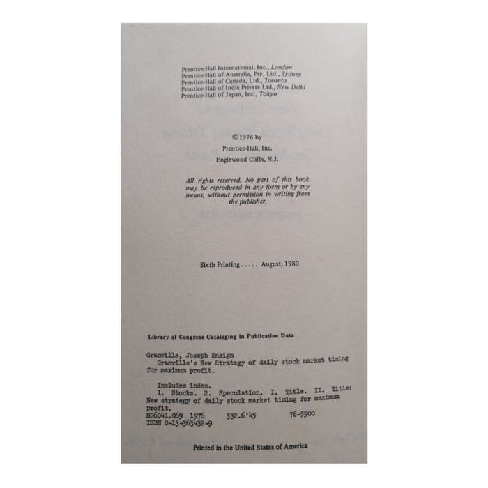 Granville`s New Strategy Of Daily Stock Market Timing For Maximum Profit by Joseph E. Granville 1976