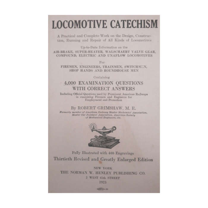 1923 Locomotive Catechism by Robert Grimshaw Hardcover w/o Dustjacket