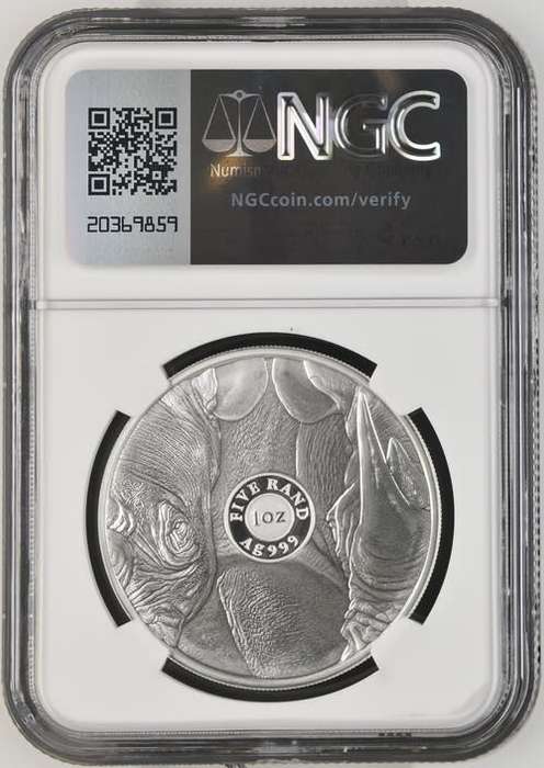 South Africa: Republic 1oz Silver R5 Big 5  Rhino of 2022 Proof 69 Ultra Cameo NGC