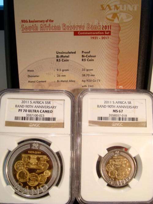 2011 SARB 90th Anniversary Commemoration Set NGC Slabbed R5 Crown PF70 + UNC R5 MS67 # Crazy 1 Day #
