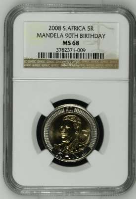 2008 Mandela 90th Birthday R5 NGC MS68 # PERFECT Mint State 68 # WOW # One Fun Day #