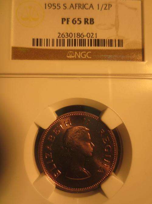 1955 SA Union Half Penny NGC Graded Proof 65 RB | SUPERB GEM | VERY HIGH GRADE |