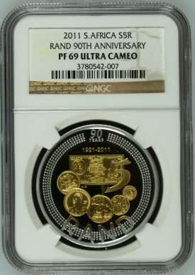 2011 SARB 90th Anniversary Silver R5 Bi-Colour Crown NGC PF69 | GEM PROOF |