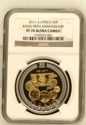 2011 SARB 90th Anniversary  Silver R5 Bi-Colour Crown NGC PF70 ### R1 Start