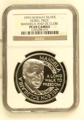 1993 Nelson Mandela & FW De Klerk 1oz Silver Medal NGC PF69 Cameo @@@ R1 Start