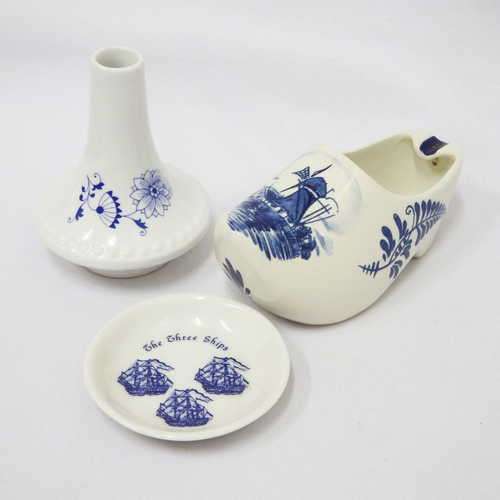Huguenot Fine China flower vase , The Three Ships small trinket bowl and RJL ashtray