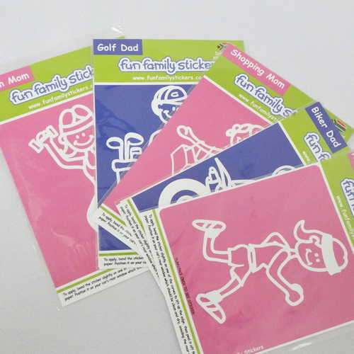 Lot of 5 Fun Family stickers - Gym mom, Golf dad, Shopping mom, Biker dad, Running mom
