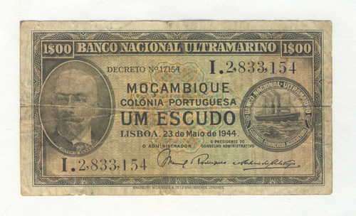 1944 Mozambique Banco Nacional Ultramaniro 1 Dollar banknote
