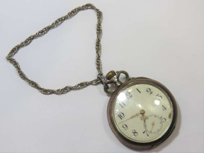 Antique silver with gold plated pocketwatch  - Working - Small damage on dial