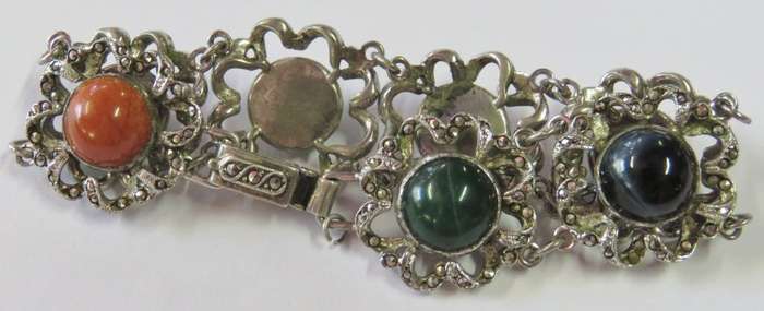 Sterling silver OBLO semi precious stone marcasite bracelet - Weighs 34,9 grams