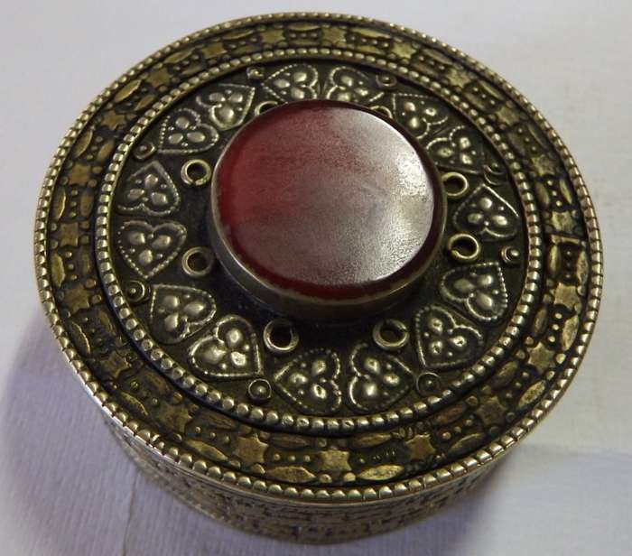 Vintage brass trinket box with bloodstone