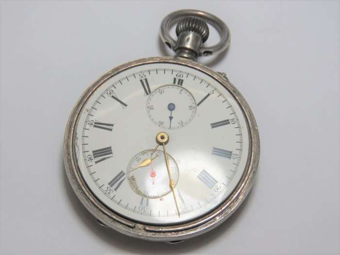 Sterling silver chronograph pocketwatch - No front and no glass - Runs and stops