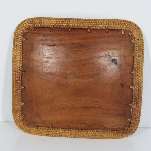 Handmade wood and cane snack plate