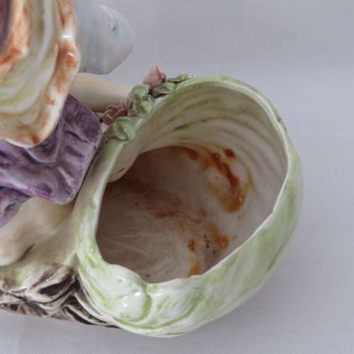 Boy feeding swans flower basket - Vintage porcelain