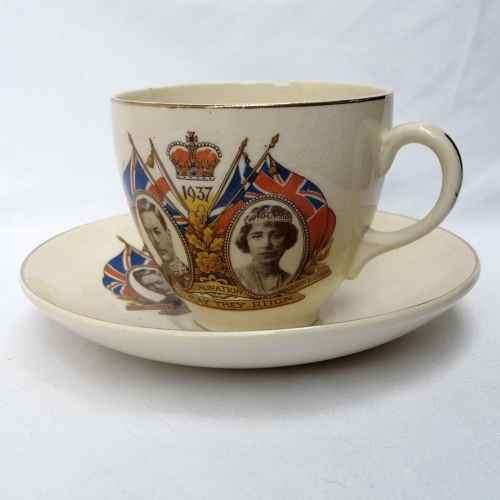 1937 King George VI coronation cup and saucer - Bergess ware