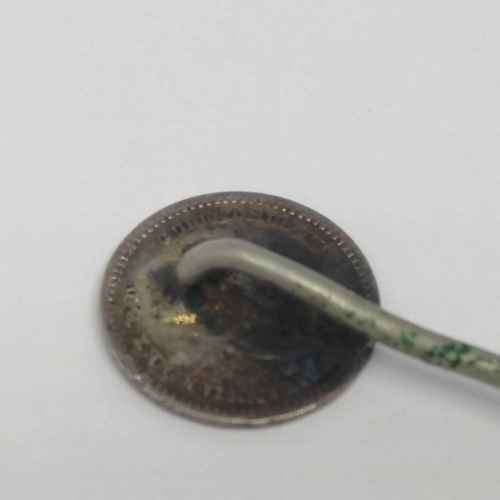1835 British 1 1/2 pence silver stick pin