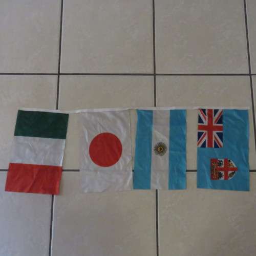 Rugby world cup promotional flag-strap - Italy, Japan, Uruguay and Fiji - Flag size 30 x 18 cm each
