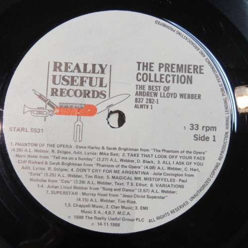 Vintage Vinyl Music Record LP 33 rpm The Premiere Collection The best of Andrew Lloyd Webber