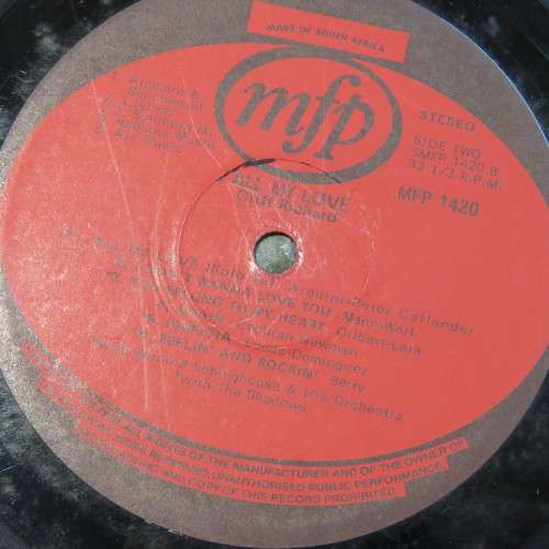 Vintage Vinyl Music Record LP 33 rpm Cliff Richard All my love - 1965 Music for pleasure