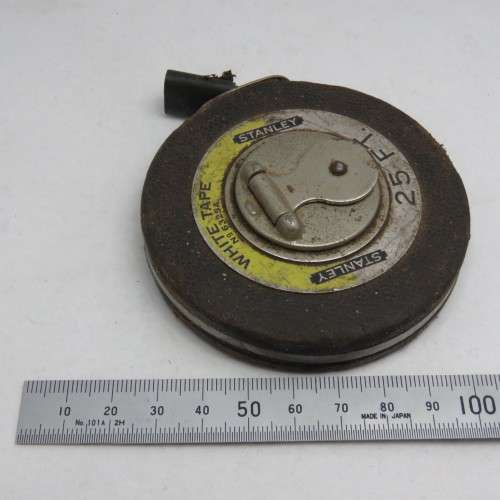 Vintage Stanley 25 feet white tape measuring tape - Tip missing