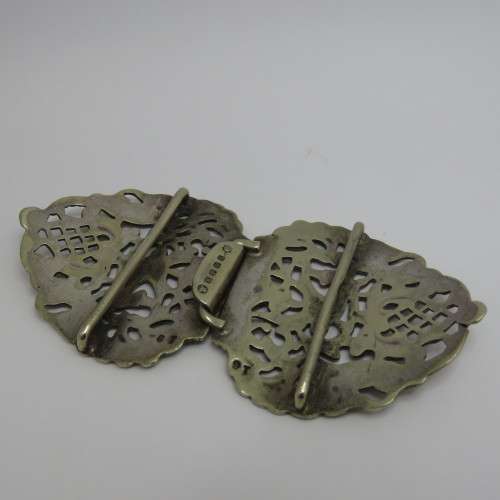 Silverplated belt buckle with swallows - Antique item - Nurses buckle