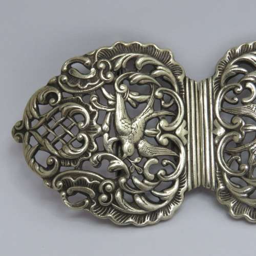 Silverplated belt buckle with swallows - Antique item - Nurses buckle