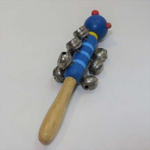 Vintage wooden kitten musical rattle with bells
