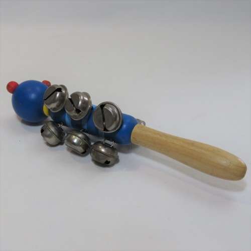 Vintage wooden kitten musical rattle with bells