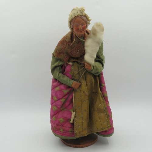 Antique French Santon clay grandma doll lower legs damaged