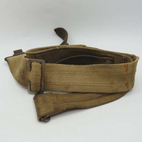 Unusual military webbing belt with leather strap - Length 98 cm