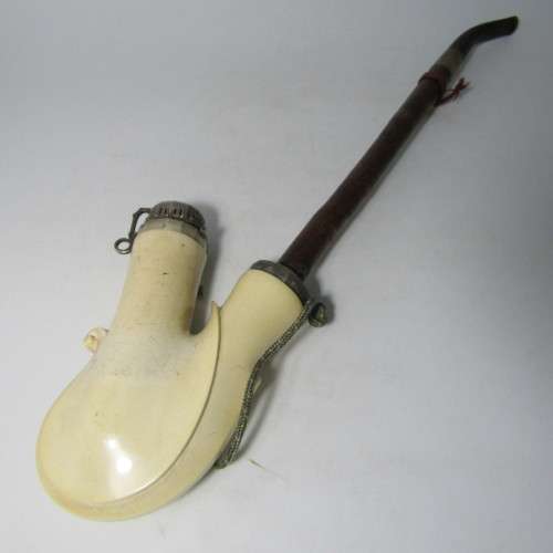 Antique Austrian meerschaum pipe with Silver lid dated 1858 - in case