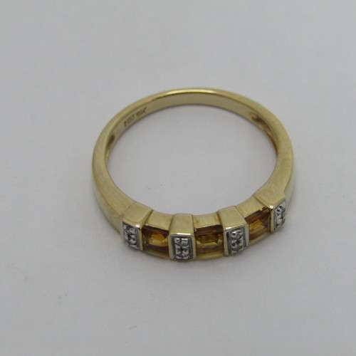 9kt Gold ring with citrines and small diamonds - weighs 2.0g - size N/7