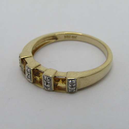 9kt Gold ring with citrines and small diamonds - weighs 2.0g - size N/7