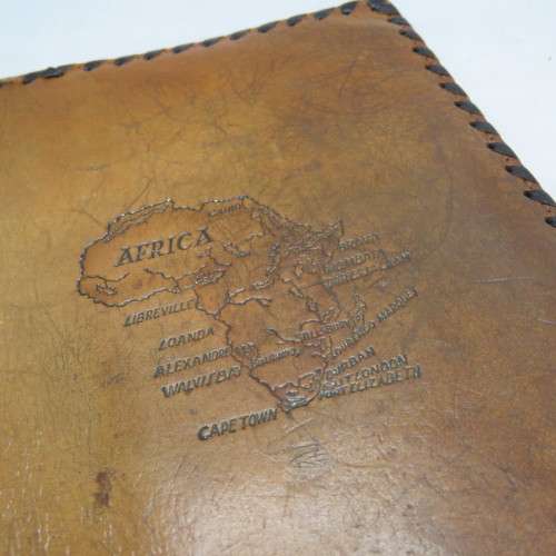 Vintage leather wallet with Africa map art