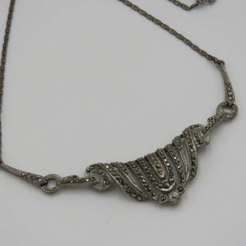 Sterling silver choker necklace with marcasites - Top quality - 9,3 g - Length 43 cm