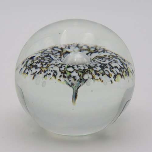 Vintage Lampwork handmade glass paperweight with flower - Signed Oude Horn