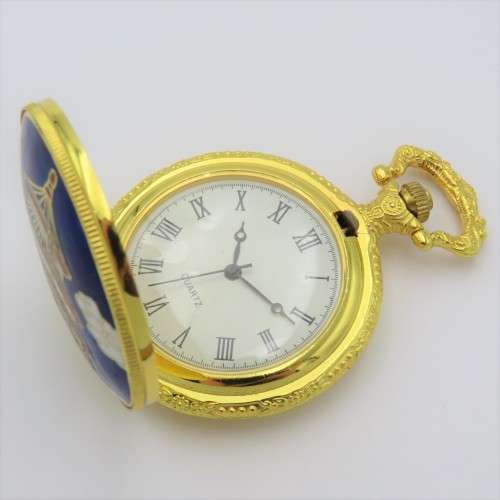 Full hunter pocketwatch with enamel Temple of Heaven design - Needs battery