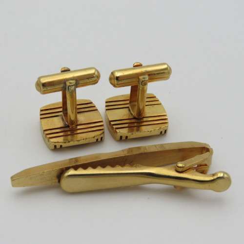 Vintage Da Vinci goldplated cufflinks and tie clip set
