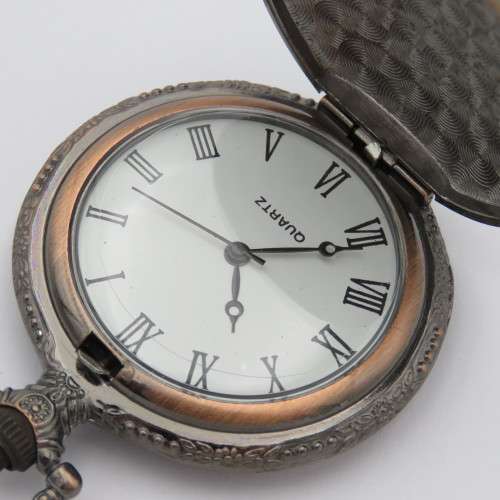 Full hunter quartz pocketwatch with sailing ship motif - Needs battery
