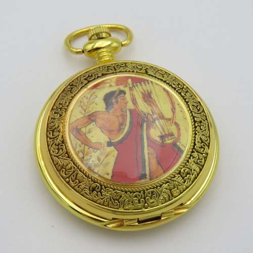 Full hunter quartz pocketwatch with Roman Musician picture - Needs battery