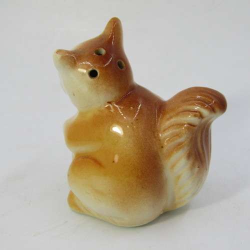 Vintage porcelain squirrels salt and pepper shaker on stand