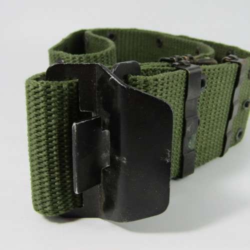 Pair of US Army webbing belts - one is well used - 97cm and 115cm