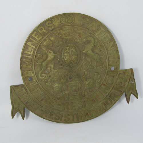 Antique Milners Patent Fire-Resisting Thief-Resisting door No. 2 brass plate