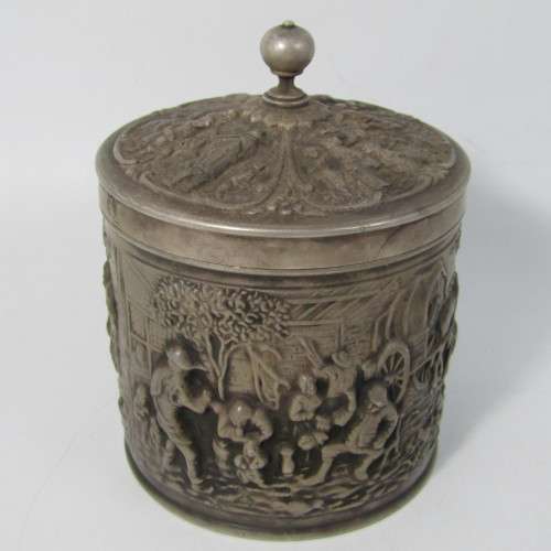 Vintage Herman Hooijkaas silver plated tea caddy for Douwe Egberts