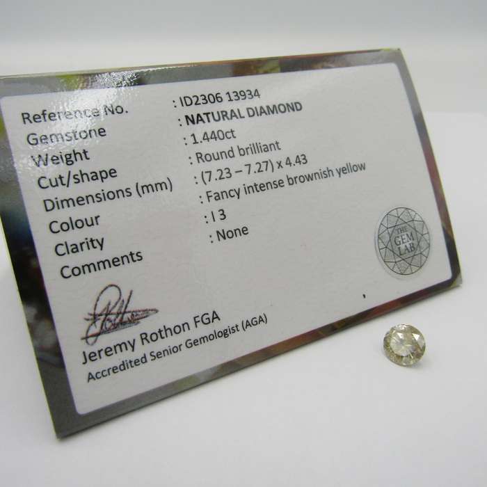 Natural Round Brilliant diamond of 1,440ct with GEMLAB certificate