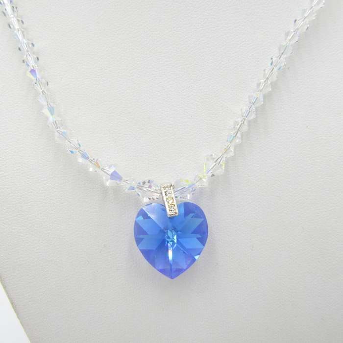 Crystal necklace vintage with blue heart pendant